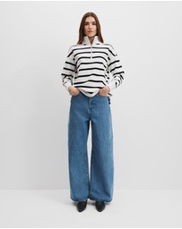 Country Road - Australian Cotton Stripe Zip Collar Sweat