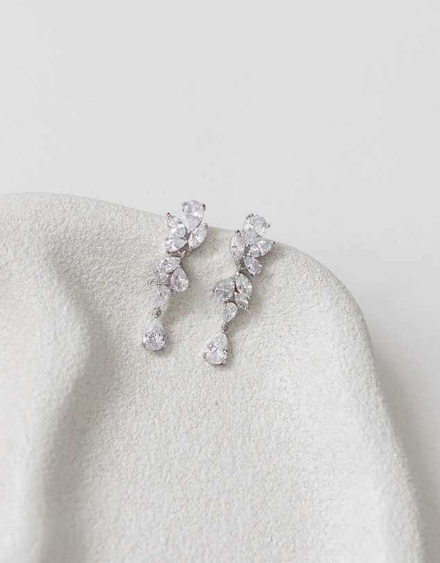 The White Collection - Clara - Silver Bridal Drop Earrings