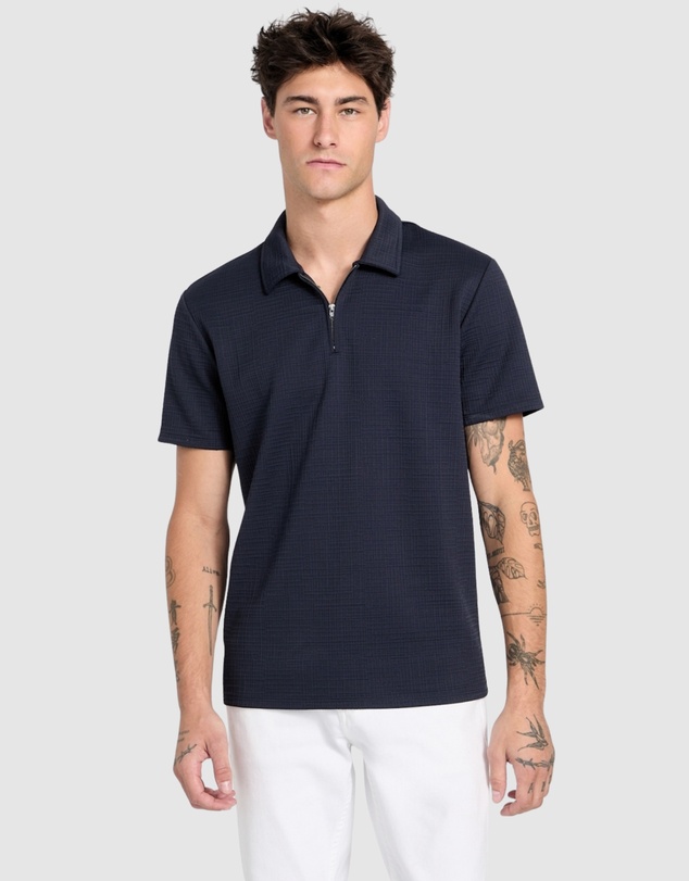 GUESS - Eco Percy Textured Zip Polo Shirt