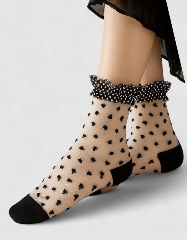 High Heel Jungle - Sheer Frilly Socks –Black Dots