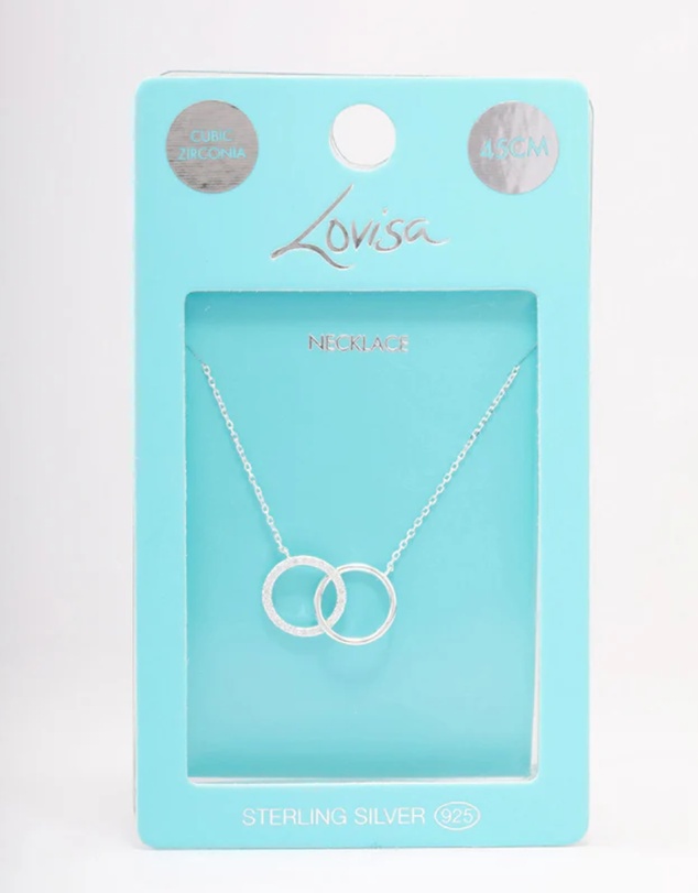 Lovisa - Sterling Silver Pave Link Hoop Pendant Necklace