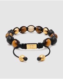 Nialaya Jewellery - Men's Beaded Bracelet with Gold, CZ Diamond, Matte Onyx, and Brown Tiger Eye