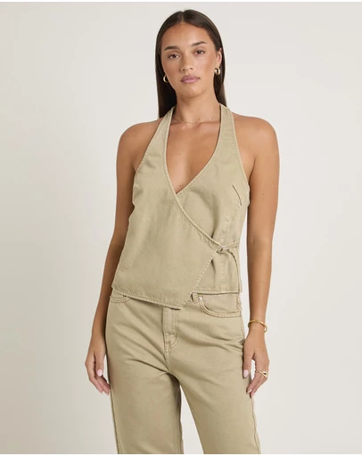 Subtitled - Delilah Denim Halter Neck Top