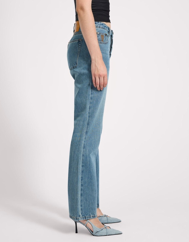 ONE TEASPOON - Austins Mid Waist Relaxed Straight Leg Jeans - Blue Crush