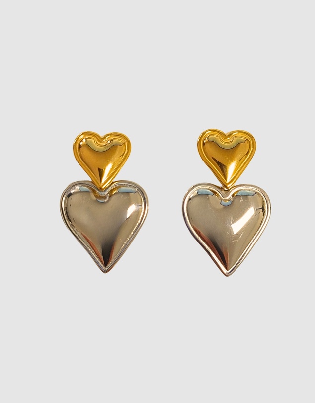 Izoa - Tana Heart Stud Earrings Two-Toned