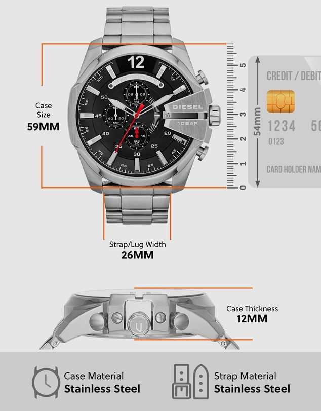 Diesel - Mega Chief Silver Tone Chronograph Watch