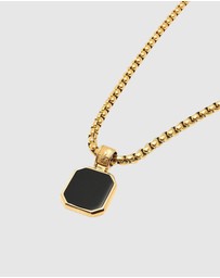 Nialaya Jewellery - Men's Gold Necklace with Square Matte Onyx Pendant