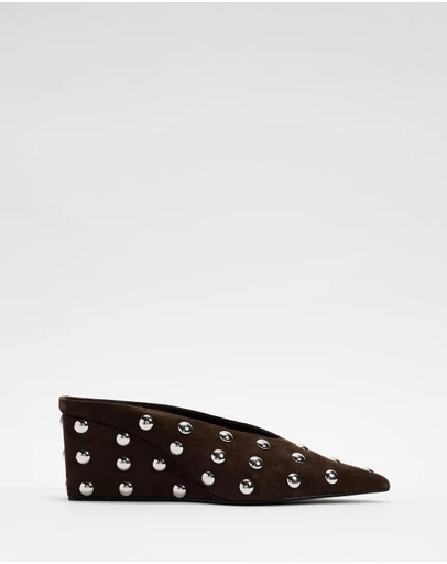 AERE - Studded Suede Wedge Pumps