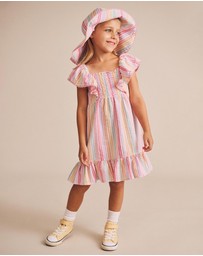 Huxbaby - Rainbow Stripe Shirred Frill Dress - Babies-Teens