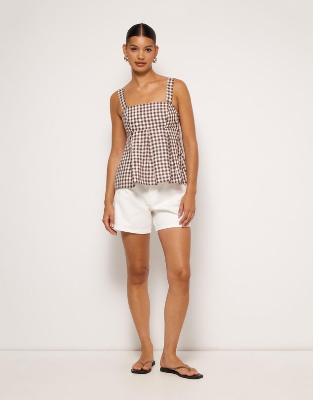 AERE - Gingham Linen Pleated Top