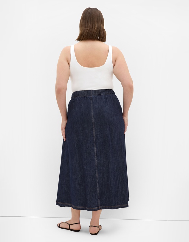 City Chic - Plus size Tiana Cotton Denim Maxi Skirt - dark wash