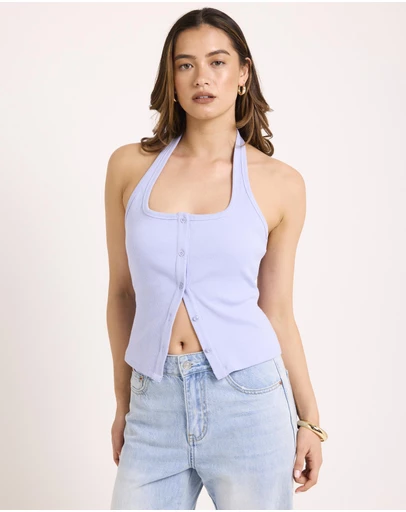 Subtitled - Saga Rib Button Halter Tank