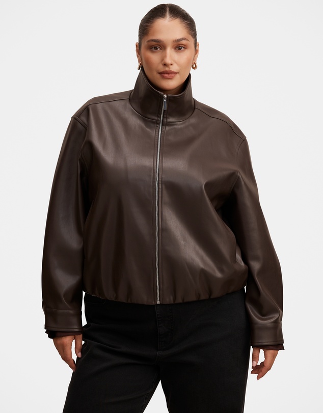 Forever New Curve - Julia Curve Faux Leather Funnel Neck Jacket