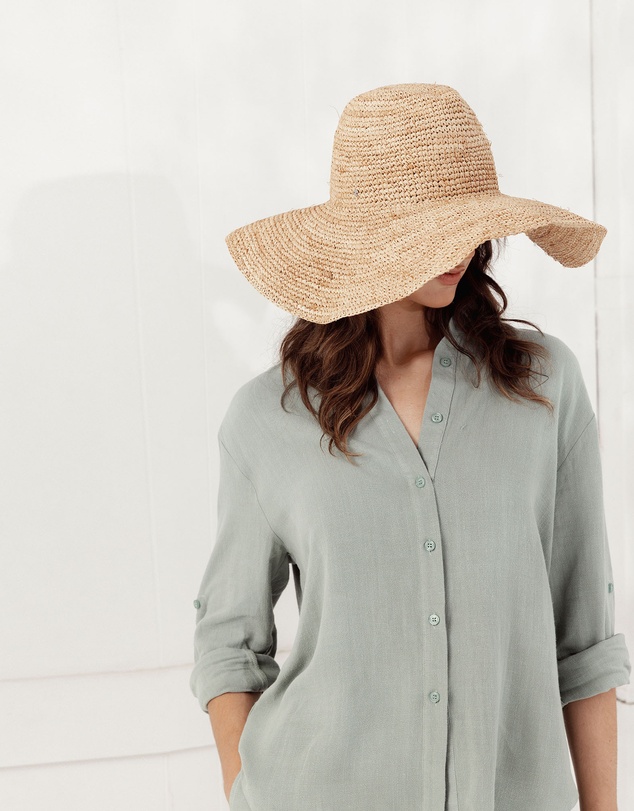 Morgan & Taylor - Arlo Crochet Raffia Wide-Brim Fedora in Natural Beige