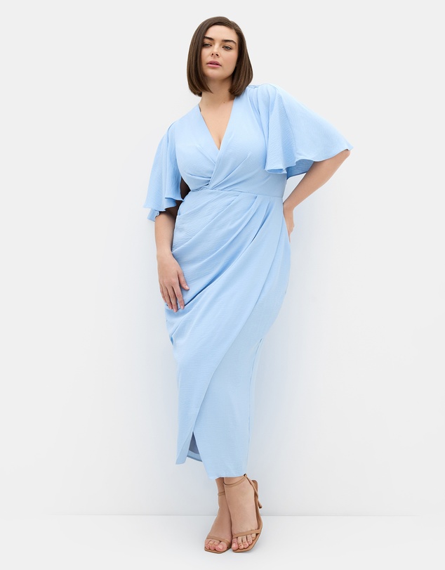City Chic - Plus size Brae Faux Wrap Maxi Dress - soft blue