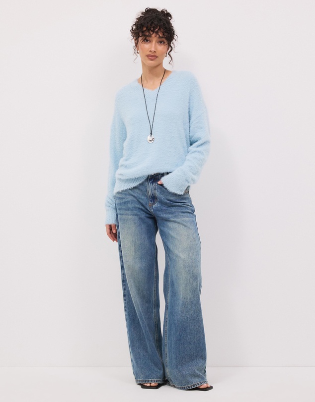 Calli - Rae V-Neck Fluffy Knit Oversized Jumper