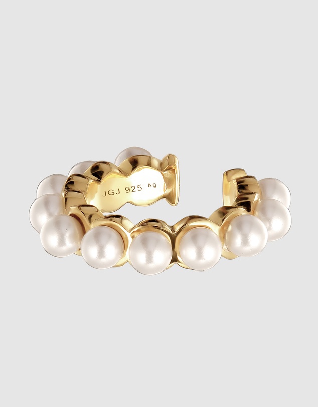 Elli Jewelry - Earrings Single Earcuff Pearl 925 Sterling Silver Gold-Plated
