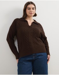 Atmos&Here Curvy - Faye Cable Knit Pullover With Collar