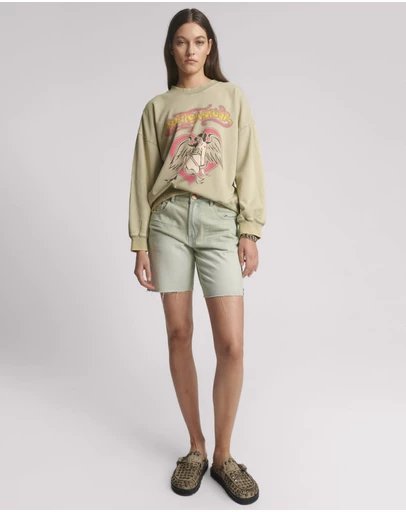 ONE TEASPOON - Jacksons Mid Waist Wide Leg Denim Shorts - Sundae