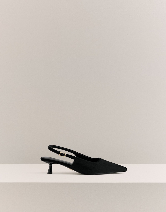 Trenery - Solenne Pony Hair Kitten Heel in Black