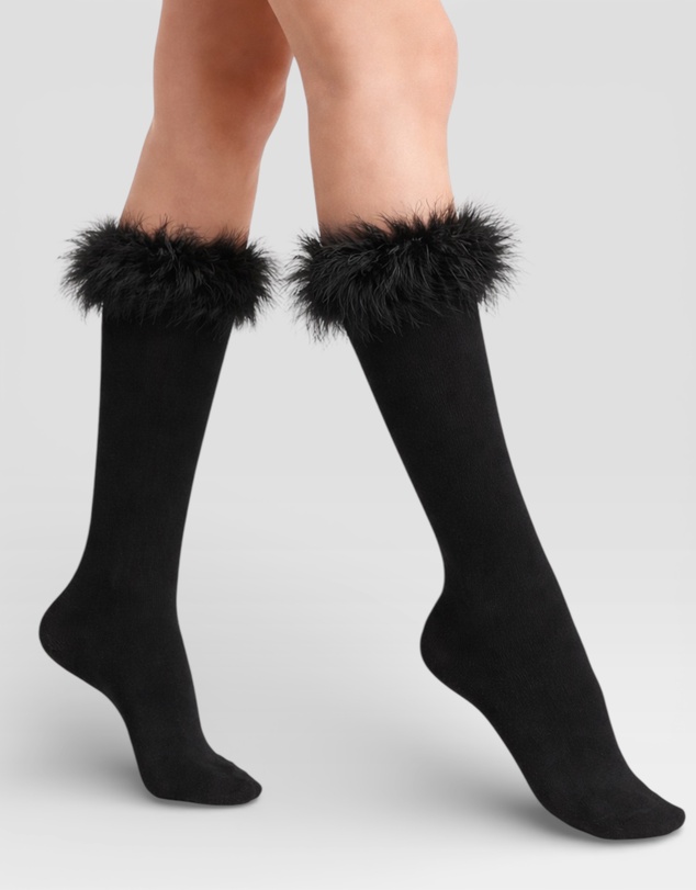 High Heel Jungle - Frou-Frou Faux Fur Trim Combed Cotton Socks