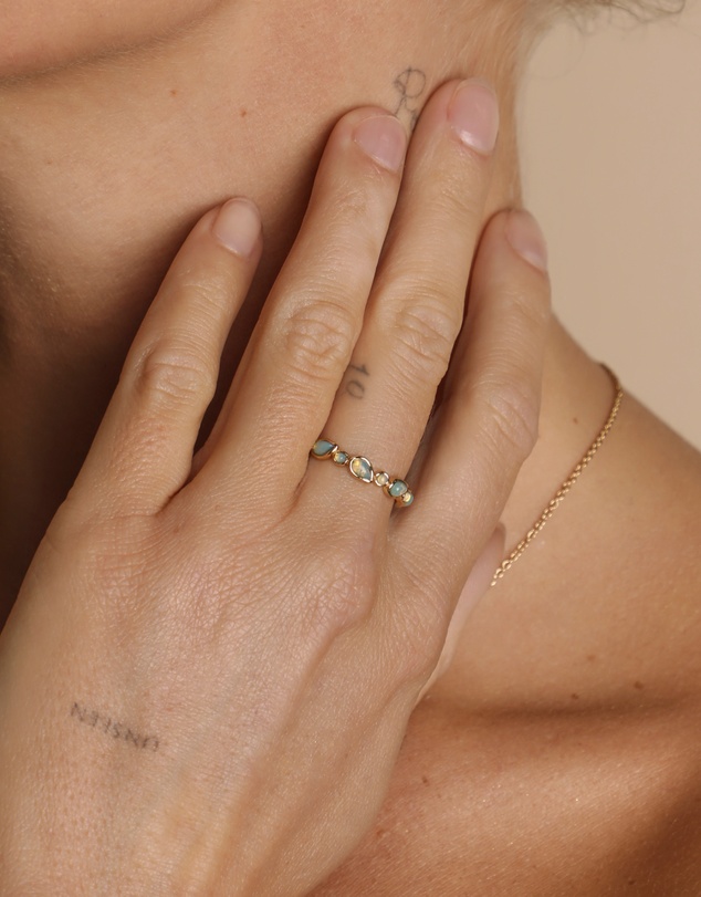 Astrid & Miyu - Opal Pear Bezel 18ct Gold Plated Band Ring
