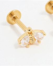 Lovisa - Gold Plated Surgical Steel Double Bee Cubic Zirconia Flat Back Studs