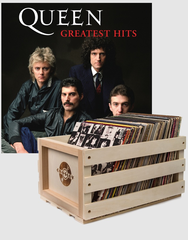 Universal Music - Crosley Record Storage Crate & Queen Greatest Hits - Double Vinyl Album Bundle