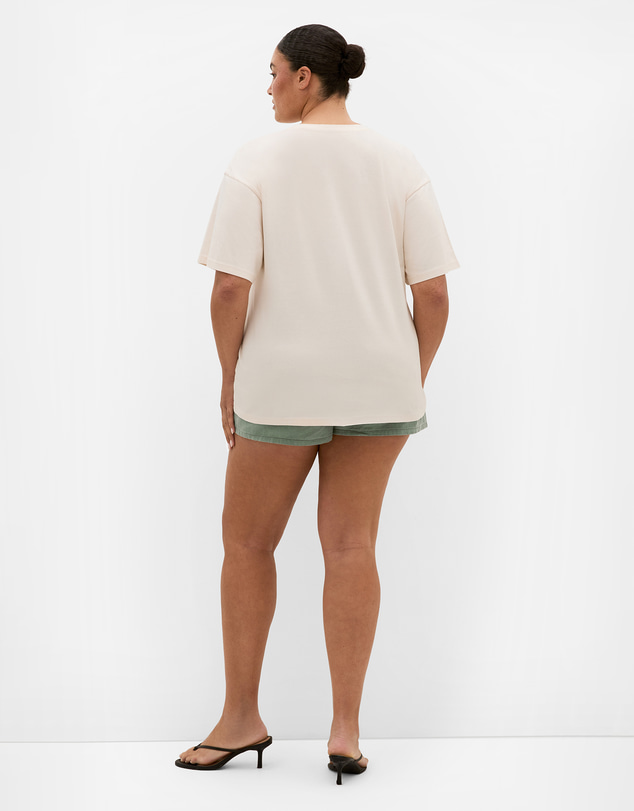 City Chic - Plus size Oversized LA Leopard Print Tee - cream