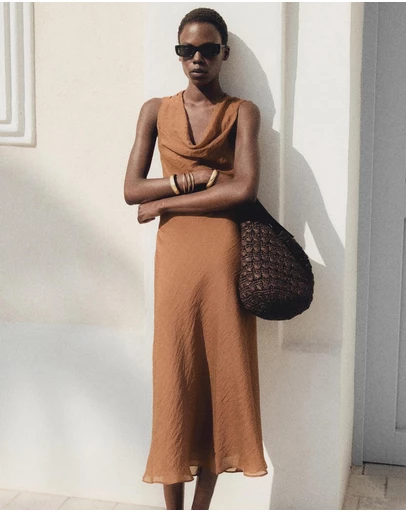 M.N.G - Cleo Draped-Neck Lyocell Dress