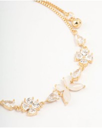 Lovisa - Gold Plated Cubic Zirconia Butterfly & Flower Toggle Bracelet