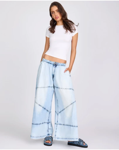 ONE TEASPOON - Daddios Low Waist Super Wide Leg Denim Jeans - Depeche Blue