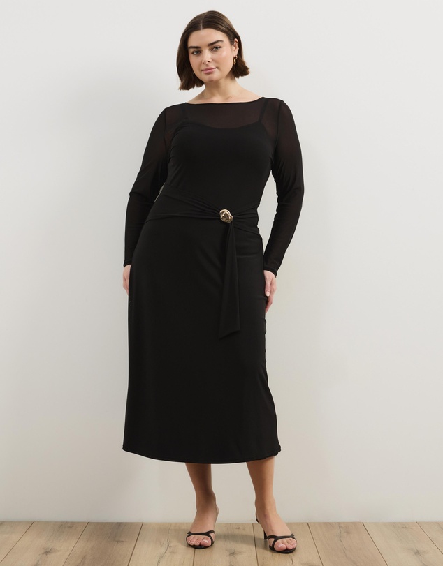 Atmos&Here Curvy - Dani Long Sleeve Mesh Midi Dress