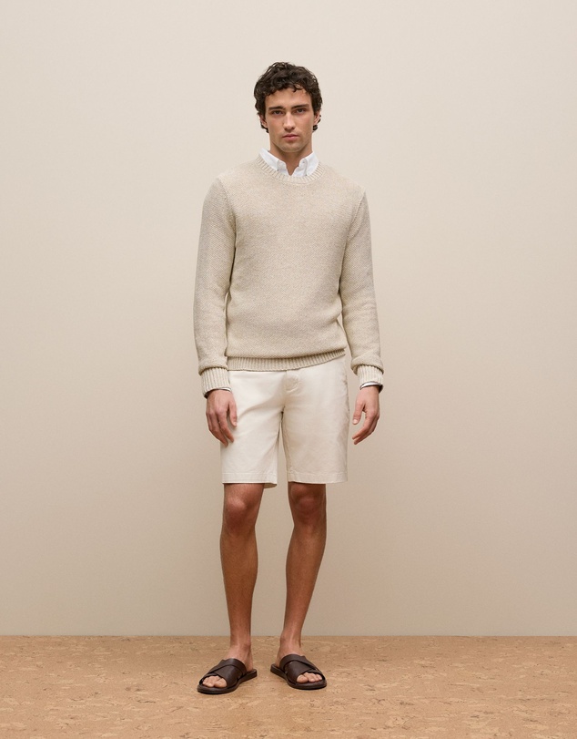 Trenery - Linen Cotton Texture Knit Crew in Flax