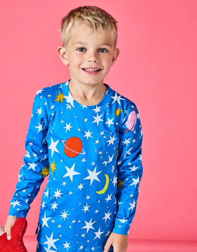 Kip&Co - Stars And Moon Organic Cotton LS Top Pants Pyjama Set - Kids-Teens