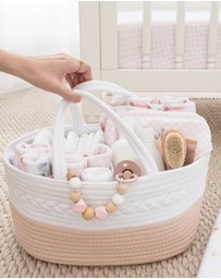 Living Textiles - Cotton Rope Nappy Caddy with Divider - Blush/White