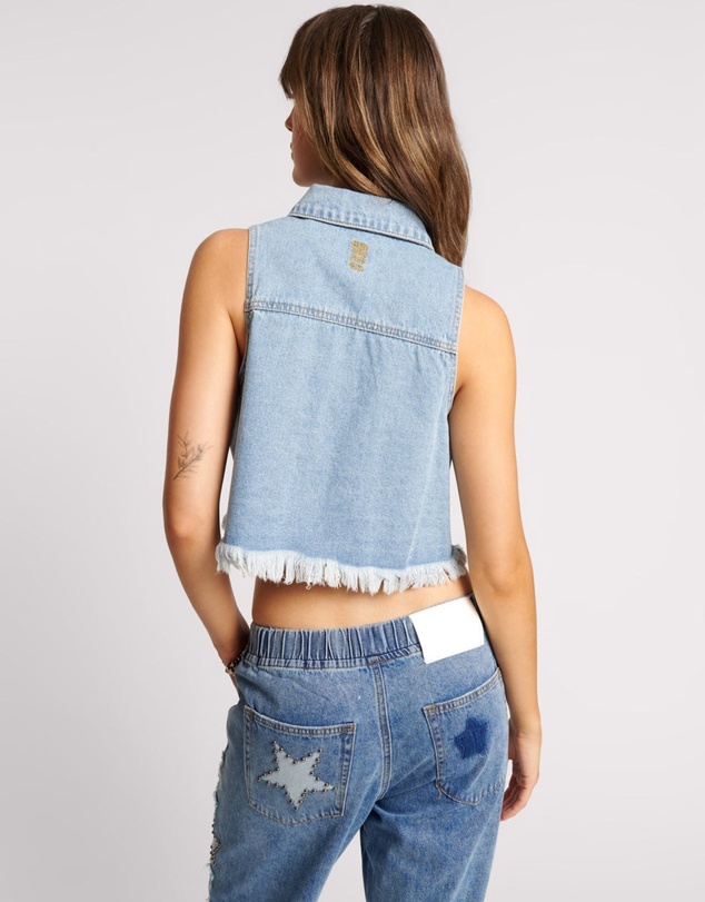 ONE TEASPOON - Bolt Blue Cropped Braxton Top