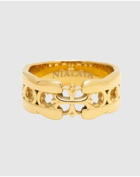 Nialaya Jewellery - Men's Cross Band Ring with Gold Plating