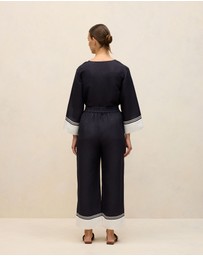 Trenery - Linen Blend Border Print Pant in Night Sky