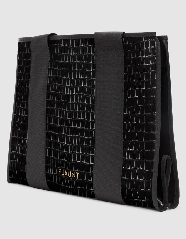 Flaunt - Flaunt Black Crocodile Faux Everyday Tote w/ Pouch