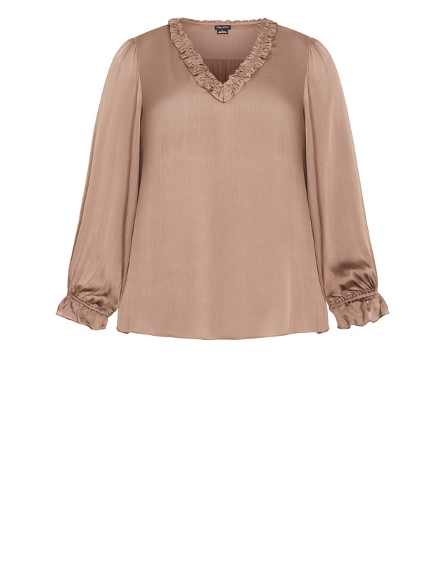 City Chic - Plus size Maia Ruffle V Neck Top - almond