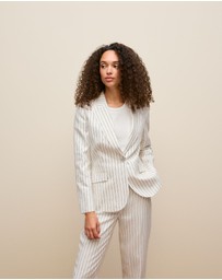 Trenery - Linen Pinstripe Single Breasted Blazer in White