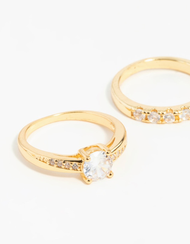 Lovisa - Gold Plated Cubic Zirconia Engaement Ring Set