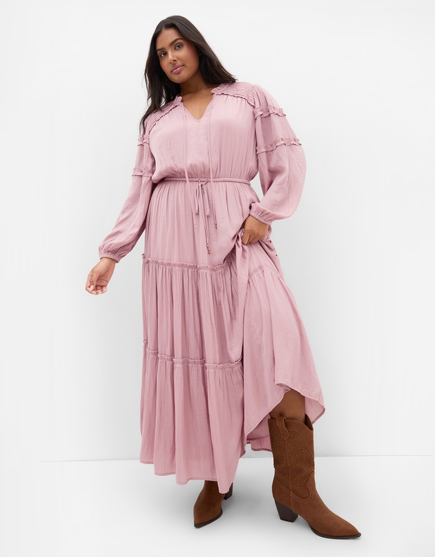 City Chic - Plus size Drama Queen Long Sleeve Maxi Dress - dusty pink
