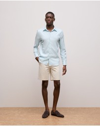 Trenery - Tailored Fit Puppytooth Check Shirt in Duck Egg Blue