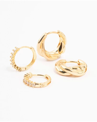 Lovisa - Gold Plated Cubic Zirconia Twist Huggie Earrings 2-Pack