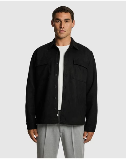yd. - Slate Mock Suede Overshirt