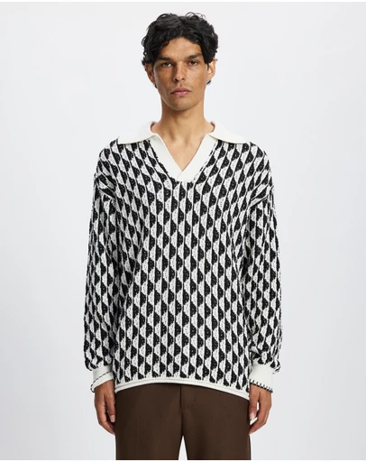 Scotch & Soda - Textured Jacquard Dropped Shoulder Long Sleeve Polo