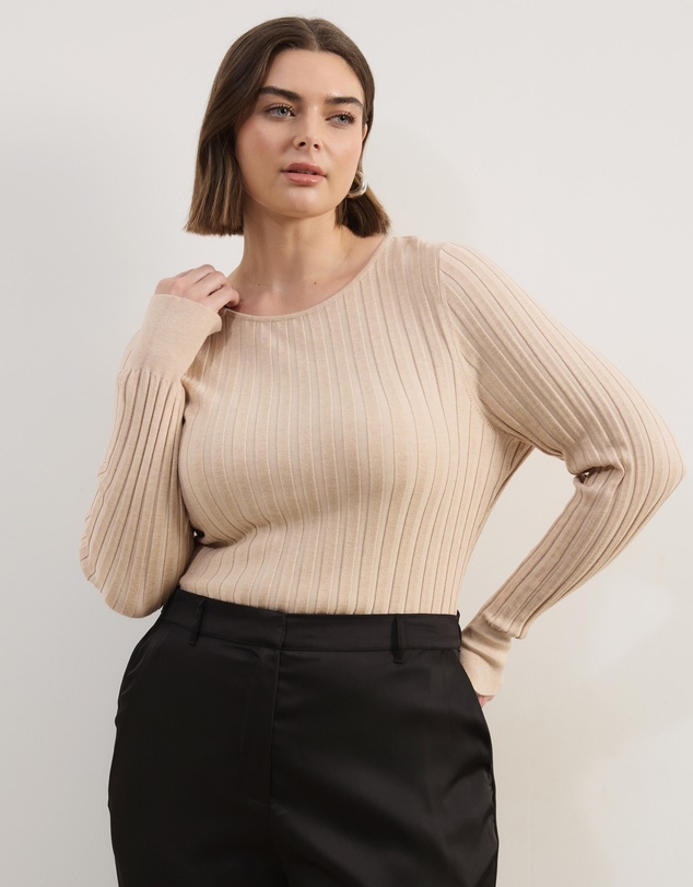 Atmos&Here Curvy - Rumi LS Fitted Rib Knit Top