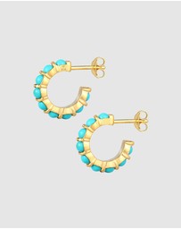 Elli Jewelry - Earrings Creoles Turquoise Boho Trend with Howlith Gemstones in 925 Sterling Silver Gold Plated